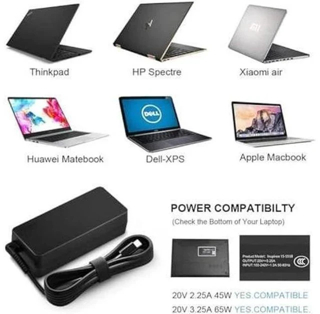 Alt view image 6 of 6 - Charger Compatible with Lenovo Laptop Computer Thinkpad Yoga Chromebook USB C Laptop Charger 65W 45W