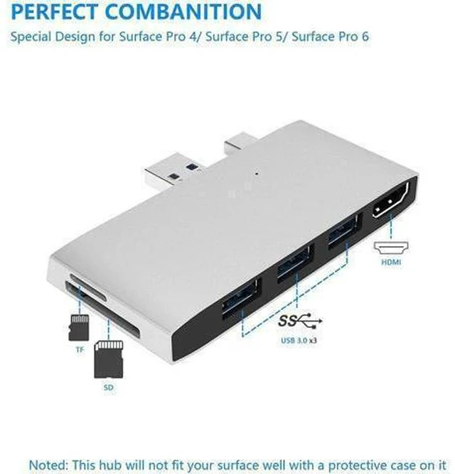 Alt view image 4 of 7 - Surface Pro Docking Station, Surface Pro 4/5/6 Hub Dock with 4K HDMI Adapter, 3 x USB 3.0 Ports, SD/Micro SD Card Reader for Microsoft Surface Pro 4/ Pro 5/ Pro 6