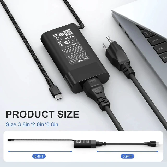 Alt view image 3 of 7 - New Slim 65W USB C Laptop Charger Compatible with HP Spectre X360 Envy X360 Chromebook Elite X2 EliteBook X360 Spectre/EliteBook/Envy/ZBook/Chromebook Type C AC Adapter Travel Power Cord