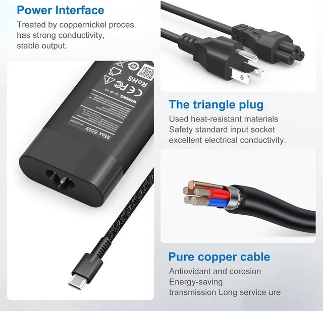 Alt view image 5 of 7 - New Slim 65W USB C Laptop Charger Compatible with HP Spectre X360 Envy X360 Chromebook Elite X2 EliteBook X360 Spectre/EliteBook/Envy/ZBook/Chromebook Type C AC Adapter Travel Power Cord