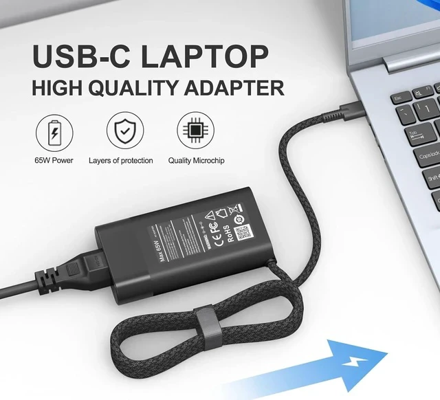 Alt view image 4 of 7 - New Slim 65W USB C Laptop Charger Compatible with HP Spectre X360 Envy X360 Chromebook Elite X2 EliteBook X360 Spectre/EliteBook/Envy/ZBook/Chromebook Type C AC Adapter Travel Power Cord
