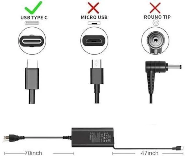 Alt view image 3 of 6 - 100W USB C for Dell Laptop Charger Compatible with Dell Latitude 5540 5440 7340 Dell Precision 3580 5480 Type C Adapter