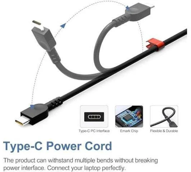 Alt view image 3 of 7 - 65W USB C Charger for Lenovo Thinkpad T480s T580s L580 L590 E580 E585, Chromebook 100e 300e 500e Replacement for 65W Lenovo Laptop Charger