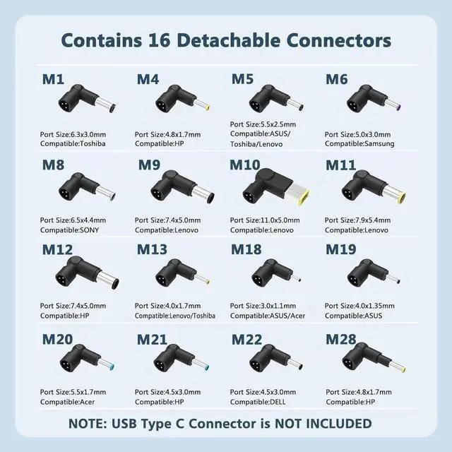 Alt view image 3 of 7 - 90W Universal AC Adapter Laptop Charger Compatible with HP Toshiba IBM Sony Fujitsu Gateway Notebook Ultrabook Chromebook Power Supply Cord with 16 Connectors