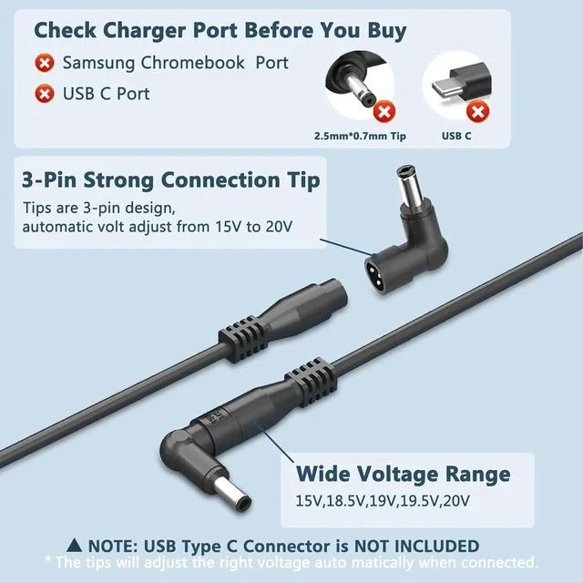 Alt view image 4 of 7 - 90W Universal AC Adapter Laptop Charger Compatible with HP Toshiba IBM Sony Fujitsu Gateway Notebook Ultrabook Chromebook Power Supply Cord with 16 Connectors