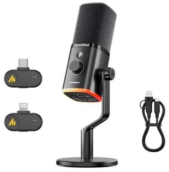 Main image of PD100W Wireless Microphone for iPhone, Android Phone,PC,Desktop Mic with USB-C/Lightning Receiver fo