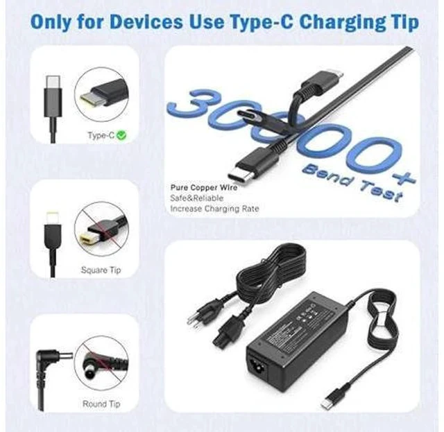 Alt view image 4 of 5 - 45W 65W UBS C Laptop Charger Compatible with HP Chromebook Laptop Computer Type C Power Adapter