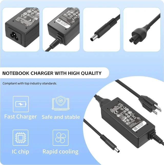 Alt view image 6 of 7 - 45W 4.5 * 3.0 mm Jack 19.5V 2.31A Laptop Charger Fit for Inspiron 11/13/14/15/17 3000 5000 7000 3147 3168 5378 7779 Series Latitude 3583 3593 5570 E5450 XPS Computer AC Adapter Power Cord