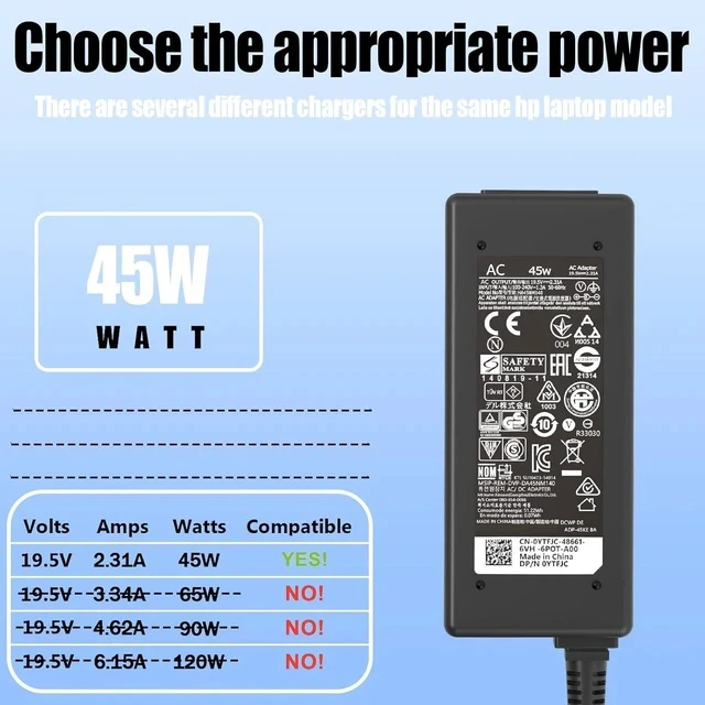 Alt view image 3 of 7 - 45W 4.5 * 3.0 mm Jack 19.5V 2.31A Laptop Charger Fit for Inspiron 11/13/14/15/17 3000 5000 7000 3147 3168 5378 7779 Series Latitude 3583 3593 5570 E5450 XPS Computer AC Adapter Power Cord