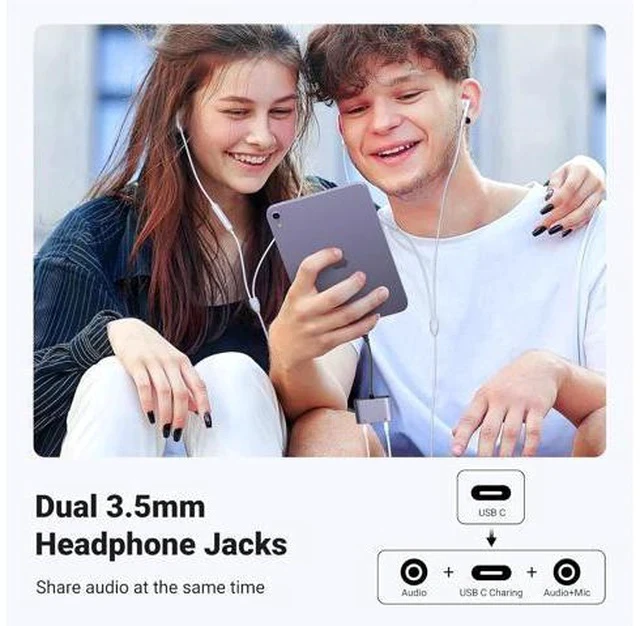 Alt view image 3 of 7 - USB C to 3.5mm Audio Adapter 3 in 1 Charger and Headphone Splitter USB C to Aux Dual Headphone Jack with PD 60W Fast Charge Cable for iPhone 15 Pro Max Galaxy S24/23 Ultra Pixel 8 iPad Pro