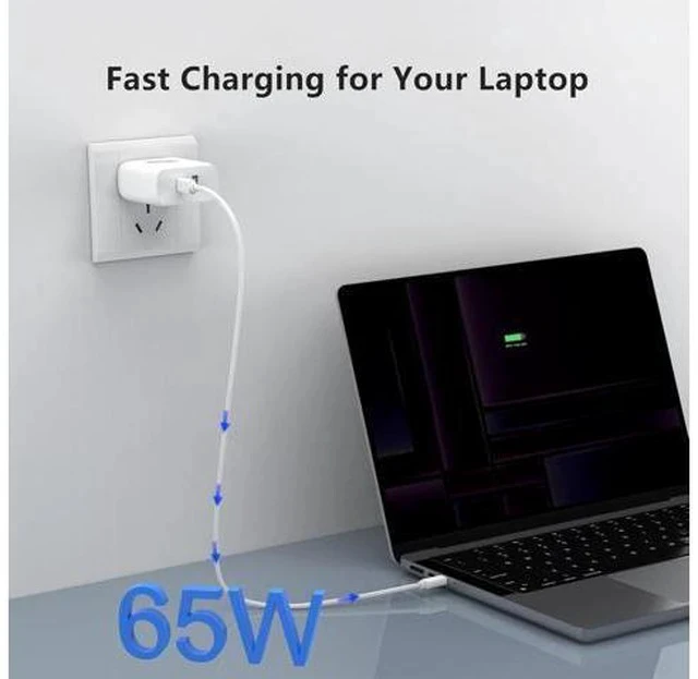 Alt view image 2 of 7 - 65W USB C Charger with 5FT USB C Cable Type C Charger Fast Charging 2-Port Wall Charging Block for MacBook Pro/Air iPhone 17/16/15 iPad Pro/Air Galaxy S24/S23 Pixel Steam Deck (White)