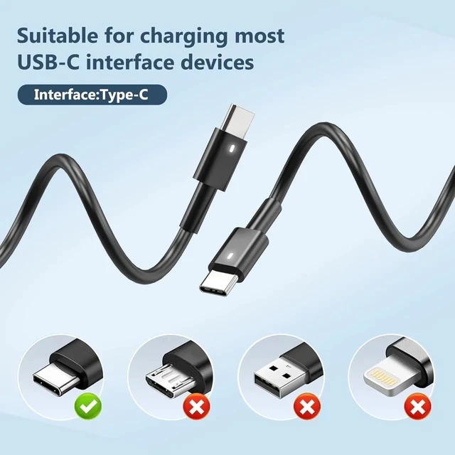 Alt view image 7 of 7 - New Slim 90W Laptop Charger USB C Replacement for Latitude 5420 5520 7480 7490 7420 Chromebook 3100 XPS 13 9360 XPS15 9550 9560 DA65NM190 LA65NM190 Type C AC Adapter Power Cord