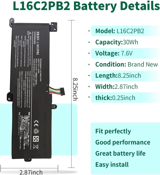 Alt view image 2 of 7 - L16C2PB2 Battery Replacement for Lenovo IdeaPad 320 330 S145 320-15abr 320-15ikb 320-17ikb 330-15ikb 330-15ast 330-17ikb S145-15iwl S145-14iwl Series L17L2PF1 L17M2PB7 L16L2PB2 L16M2PB2 2ICP6/54/90