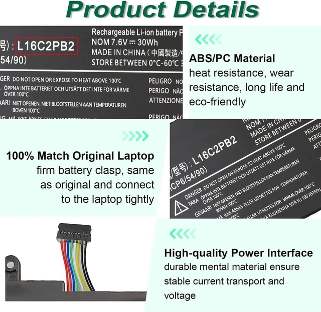 Alt view image 4 of 7 - L16C2PB2 Battery Replacement for Lenovo IdeaPad 320 330 S145 320-15abr 320-15ikb 320-17ikb 330-15ikb 330-15ast 330-17ikb S145-15iwl S145-14iwl Series L17L2PF1 L17M2PB7 L16L2PB2 L16M2PB2 2ICP6/54/90