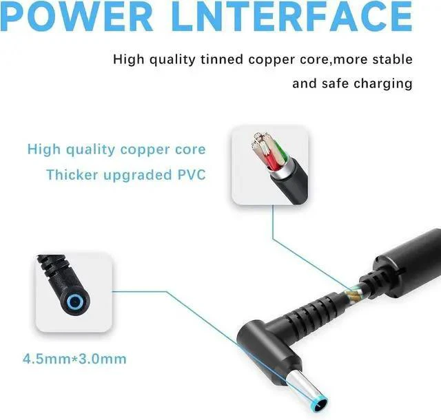 Alt view image 4 of 6 - 65W Laptop Charger Compatible with HP Pavilion x360 14 15 17 Envy 13 15 X360 Elitebook 840 G5 Zbook 14u G4 G5 15u 15 G3 ProBook Chromebook Spectre 19.5V 3.33A Adapter Power Cord Blue Tip