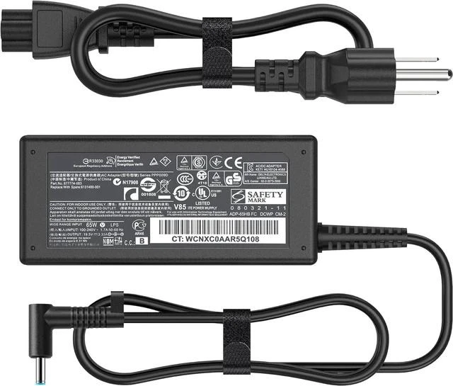 Main image of 65W Laptop Charger Compatible with HP Pavilion x360 14 15 17 Envy 13 15 X360 Elitebook 840 G5 Zbook 14u G4 G5 15u 15 G3 ProBook Chromebook Spectre 19.5V 3.33A Adapter Power Cord Blue Tip