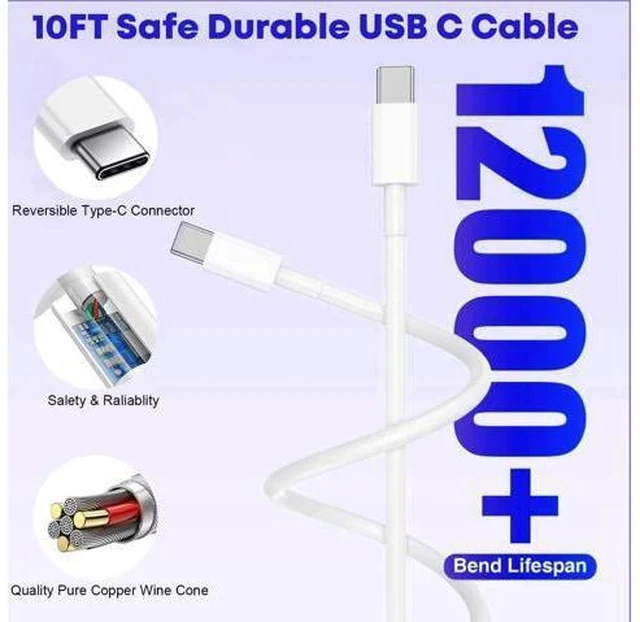 Alt view image 5 of 7 - Fast Charger for iPhone 17/16/15 Charger,10FT Extra Long Fast Charging 3Pack Block USB-C to USB C Fast Charging Cable Cord for iPhone Air/17 Pro Max/iPhone 16 Pro/16 Plus/15 Pro Max,iPad Pro/Air/Mini