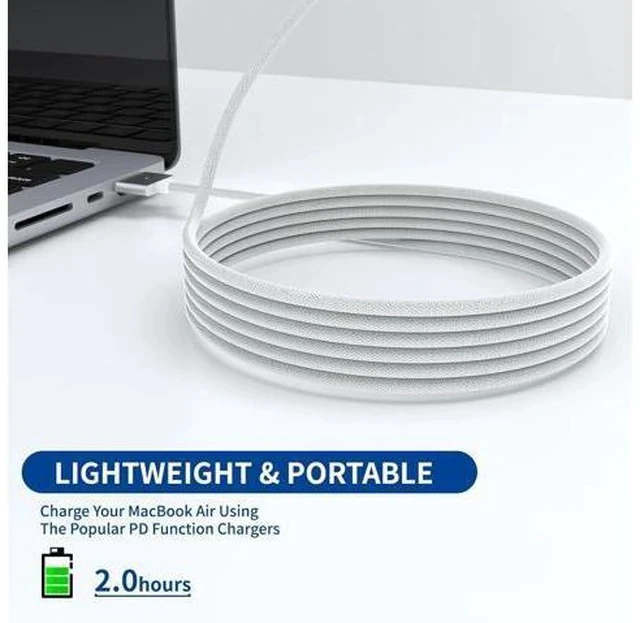 Alt view image 5 of 6 - 140W USB-C to Magnetic 3 Cable 6.6FT/2M Compatible with Magsafe Charging Cable for MacBook Air 2024 M3 13 15 Air 2022/2023 M2 Pro 2023 M2 Pro & Max 14 16 Pro 2021 M1 & Max 14 16 White
