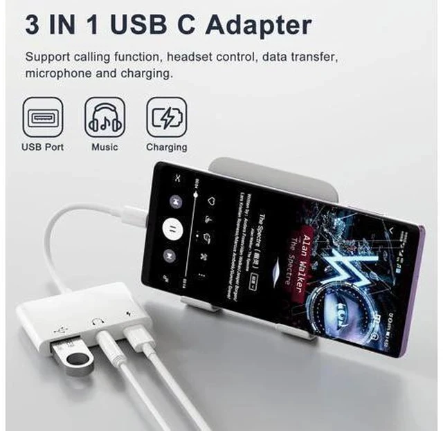 Alt view image 2 of 7 - USB C to 3.5mm Jack Headphone Adapter with Charger OTG Cable Adapter Type C to Aux Audio Earphones Splitter for Galaxy S22 Ultra S21 S20 i-Pad Pro Air Pixel 4 Laptops