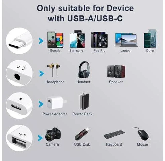 Alt view image 6 of 7 - USB C to 3.5mm Jack Headphone Adapter with Charger OTG Cable Adapter Type C to Aux Audio Earphones Splitter for Galaxy S22 Ultra S21 S20 i-Pad Pro Air Pixel 4 Laptops