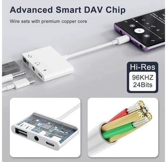Alt view image 7 of 7 - USB C to 3.5mm Jack Headphone Adapter with Charger OTG Cable Adapter Type C to Aux Audio Earphones Splitter for Galaxy S22 Ultra S21 S20 i-Pad Pro Air Pixel 4 Laptops