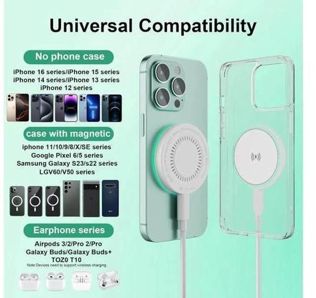 Alt view image 7 of 7 - MagSafe Charger 2Pack 15W Magnetic Wireless Charger Fast Charging Pad with 6FT USB C to USB C Cable Compatible with iPhone 16/15/14/13/12 Series & AirPods 3/2/Pro | Strong Magnet Technology