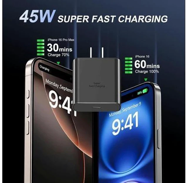 Alt view image 2 of 7 - Phone 17 16 Pro Max Charger Fast Charging, 45W USB C Phone 17 16 Super Fast Charger Block with 8ft Long Type C Charging Cable Cord for i.Phone 17 Pro Max/17 Pro/17 Air/17/16/16Pro/16 ProMax /-Black