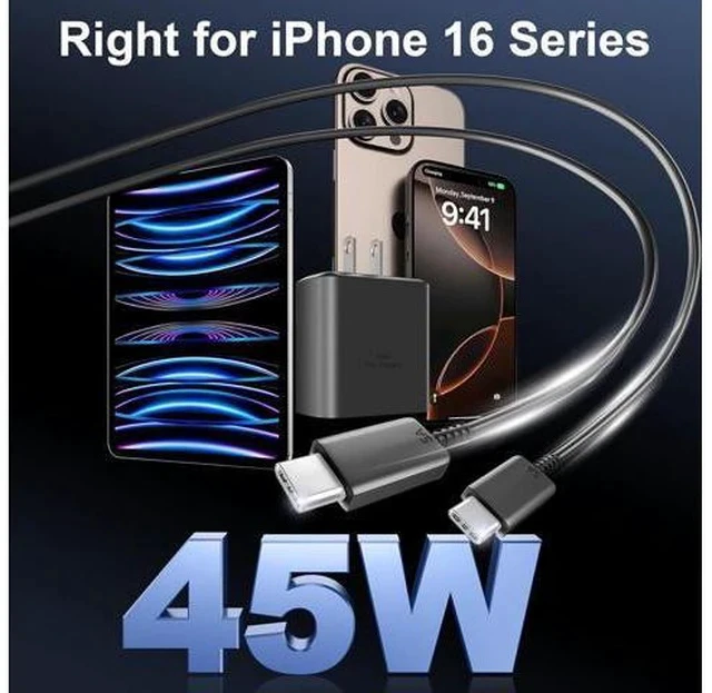 Alt view image 5 of 7 - Phone 17 16 Pro Max Charger Fast Charging, 45W USB C Phone 17 16 Super Fast Charger Block with 8ft Long Type C Charging Cable Cord for i.Phone 17 Pro Max/17 Pro/17 Air/17/16/16Pro/16 ProMax /-Black