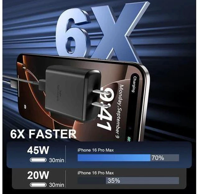 Alt view image 3 of 7 - Phone 17 16 Pro Max Charger Fast Charging, 45W USB C Phone 17 16 Super Fast Charger Block with 8ft Long Type C Charging Cable Cord for i.Phone 17 Pro Max/17 Pro/17 Air/17/16/16Pro/16 ProMax /-Black