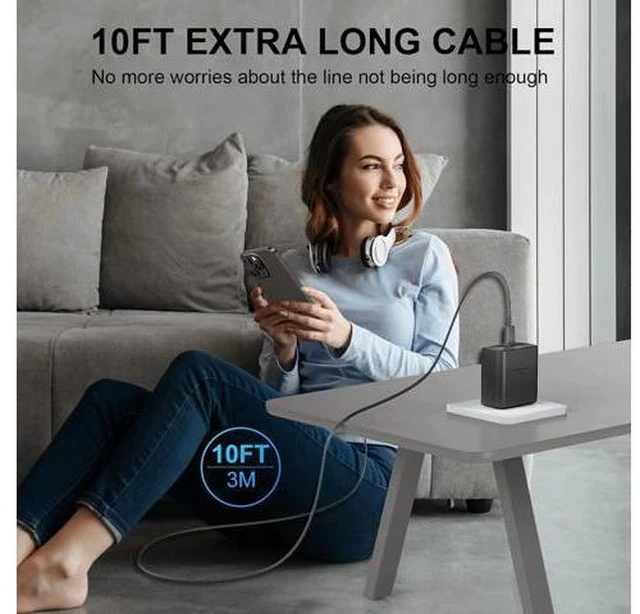 Alt view image 7 of 7 - Phone 17 16 Pro Max Charger Fast Charging, 45W USB C Phone 17 16 Super Fast Charger Block with 8ft Long Type C Charging Cable Cord for i.Phone 17 Pro Max/17 Pro/17 Air/17/16/16Pro/16 ProMax /-Black