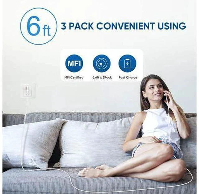 Alt view image 5 of 7 - 3 Pack Fast Charger iPhone MFi Certified6FT iPhone Charger Fast Charging USB C Block Wall Adapter 6 Foot Type C to Lightning Cable for iPhone 14 Pro Max/14 Plus/13 Pro/12/12Pro/11/XS/X AirPods