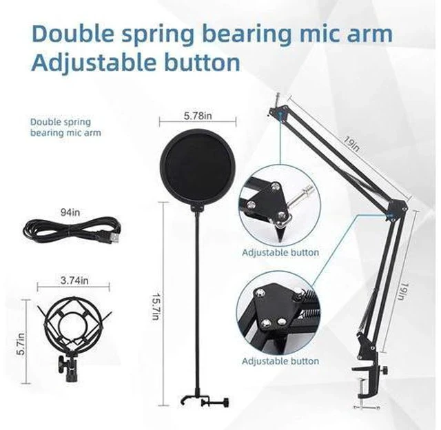 Alt view image 5 of 7 - Usb Microphone - Recording Microphone, Gaming Microphone, Pc Streaming Podcast Mic, 192Khz/24Bit Microphone, Usb Mic Kit With Sound Chipset Arm Set