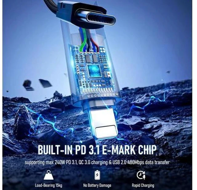 Alt view image 4 of 7 - 4 in 1 Charging Cable 240W USB to USB C Cable 10 ft 2 Pack Fast Charging Multi Charger Cord with Type C/USB A/L Port for iPhone 16/15 /14 Series MacBook iPad Pixel Switch PS5 Tablet and More