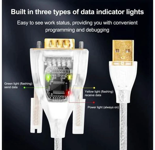 Alt view image 2 of 7 - DTECH USB to Serial RS-232 Adapter Features FTDI Chip DB9 9 Pin RS232 to USB Cable 3ft FT231 Chipset Support Windows 11 10 8 7 XP Mac OS Linux Data Lights Detect