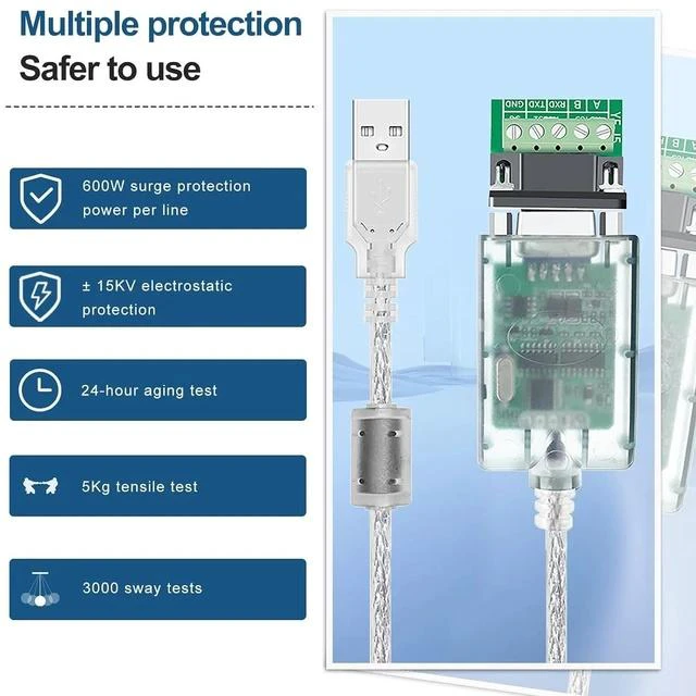 Alt view image 2 of 7 - USB to RS485 RS232 Converter Cable, with CH340+ZT485 Chipset Serial Port Connector, 1.6 Feet Extension Cable Industrial Adapter Supports Windows XP 7 8/Linux/Mac