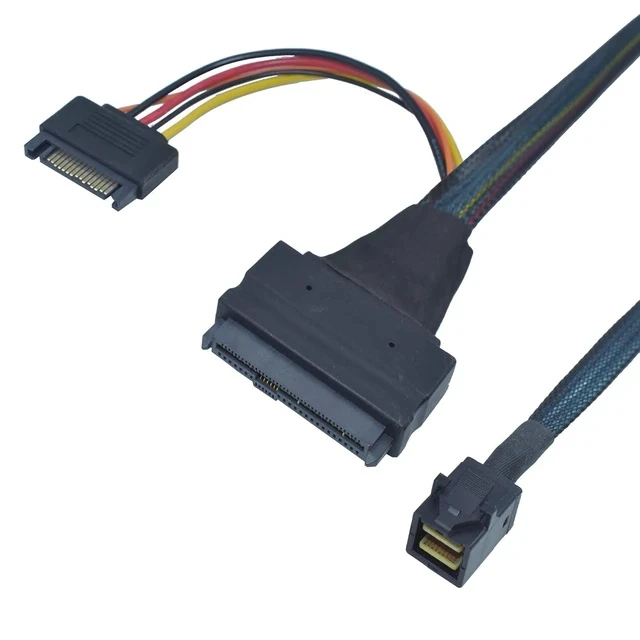 Alt view image 4 of 6 - Mini SAS HD SFF-8643 to U.2 SFF-8639 NVMe SSD Cable with 15 Pin SATA Power, 1.6ft (50cm)