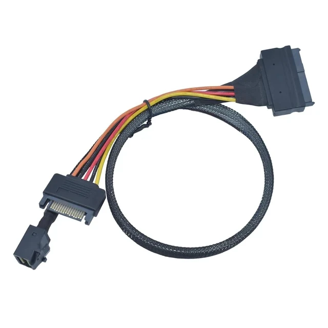 Alt view image 5 of 6 - Mini SAS HD SFF-8643 to U.2 SFF-8639 NVMe SSD Cable with 15 Pin SATA Power, 1.6ft (50cm)