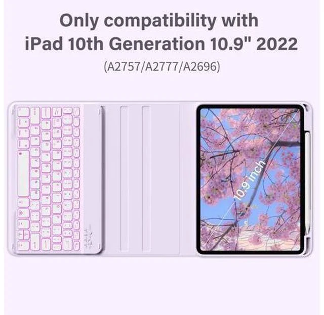 Alt view image 2 of 7 - JKSML Keyboard Case for iPad 10th Generation 10.9 inch 2022, 7 Color Backlight, Case with Keyboard for iPad 10 Gen, Wireless Keyboard, Built-in Pencil Holder, Auto Sleep/Wake, Purple