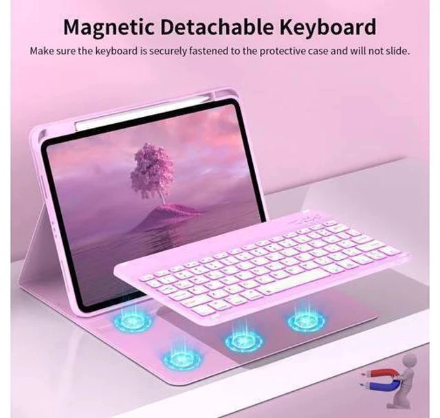 Alt view image 4 of 7 - JKSML Keyboard Case for iPad 10th Generation 10.9 inch 2022, 7 Color Backlight, Case with Keyboard for iPad 10 Gen, Wireless Keyboard, Built-in Pencil Holder, Auto Sleep/Wake, Purple