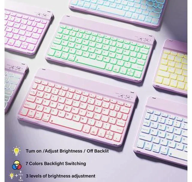 Alt view image 5 of 7 - JKSML Keyboard Case for iPad 10th Generation 10.9 inch 2022, 7 Color Backlight, Case with Keyboard for iPad 10 Gen, Wireless Keyboard, Built-in Pencil Holder, Auto Sleep/Wake, Purple