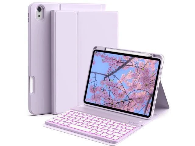 Alt view image 6 of 7 - JKSML Keyboard Case for iPad 10th Generation 10.9 inch 2022, 7 Color Backlight, Case with Keyboard for iPad 10 Gen, Wireless Keyboard, Built-in Pencil Holder, Auto Sleep/Wake, Purple