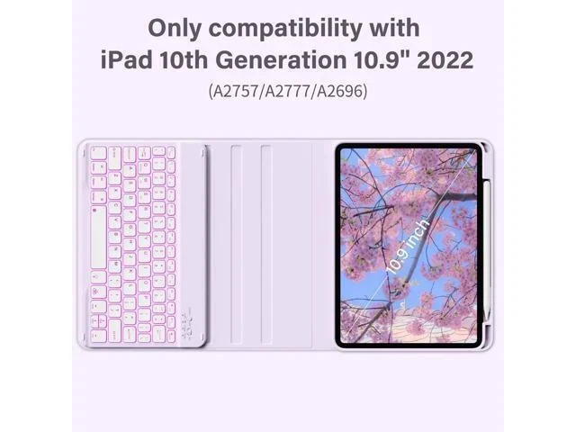 Alt view image 7 of 7 - JKSML Keyboard Case for iPad 10th Generation 10.9 inch 2022, 7 Color Backlight, Case with Keyboard for iPad 10 Gen, Wireless Keyboard, Built-in Pencil Holder, Auto Sleep/Wake, Purple