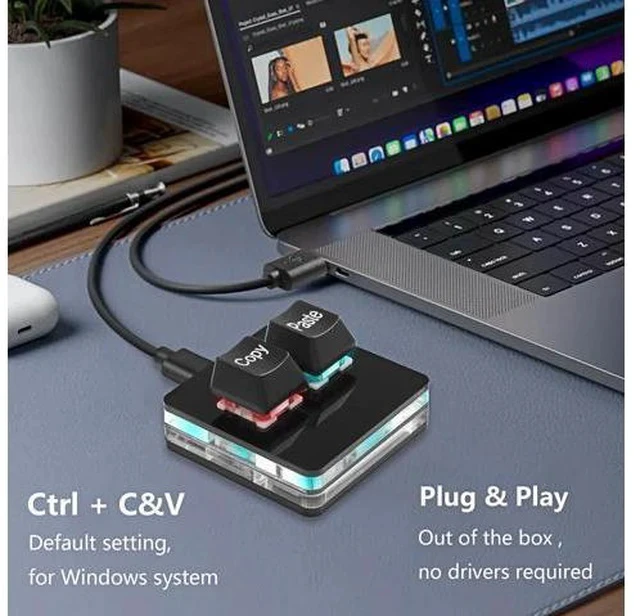 Alt view image 4 of 7 - USB Mini 2 Key Keypad 2-Key Copy Paste Keyboard OSU Keypad HotSwap One Handed Mechanical Gaming Keyboard with USB Cable for Accounting Working or Rhythm Games