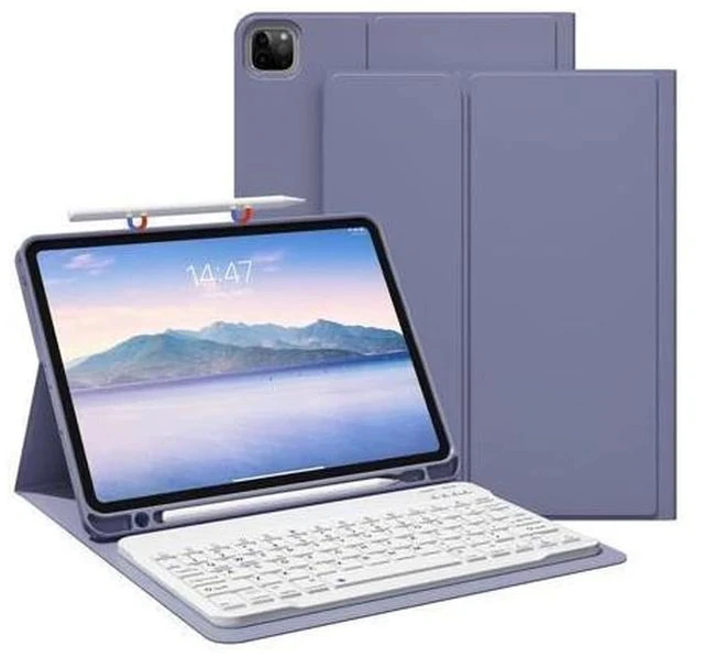 Main image of GKABXY Keyboard Case for iPad Pro 11 inch (4th/3rd/2nd/1st Gen) 2022/2021/2020/2018, Detachable Wireless Bluetooth Keyboard Case with Pencil Holder for iPad Pro 11", Auto Sleep/Wake (Purple Gray)