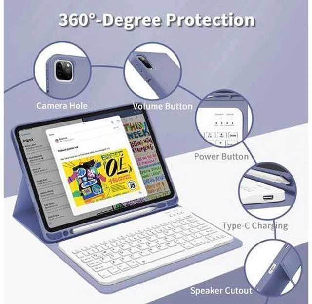 Alt view image 2 of 7 - GKABXY Keyboard Case for iPad Pro 11 inch (4th/3rd/2nd/1st Gen) 2022/2021/2020/2018, Detachable Wireless Bluetooth Keyboard Case with Pencil Holder for iPad Pro 11", Auto Sleep/Wake (Purple Gray)