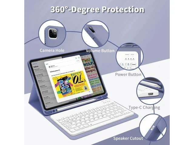 Alt view image 7 of 7 - GKABXY Keyboard Case for iPad Pro 11 inch (4th/3rd/2nd/1st Gen) 2022/2021/2020/2018, Detachable Wireless Bluetooth Keyboard Case with Pencil Holder for iPad Pro 11", Auto Sleep/Wake (Purple Gray)