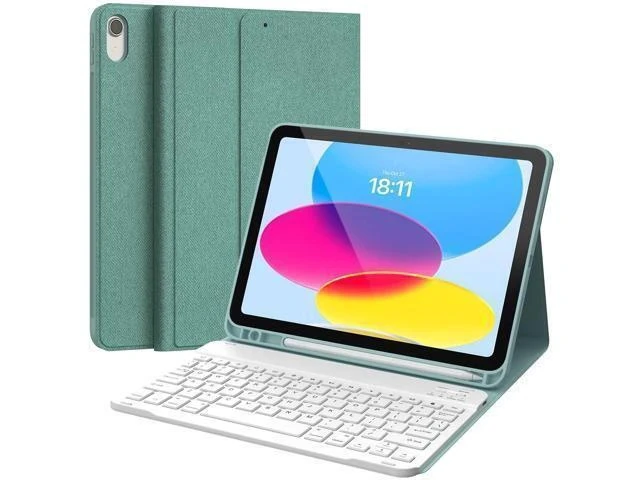 Alt view image 6 of 7 - CHESONA Keyboard Case for iPad 10th Generation 10.9-inch 2022, Detachable Bluetooth Keyboard, Stand Folio Keyboard Cover with Pencil Holder, Rechargeable Keyboard for iPad 10th Gen 2022 (Lake Green)