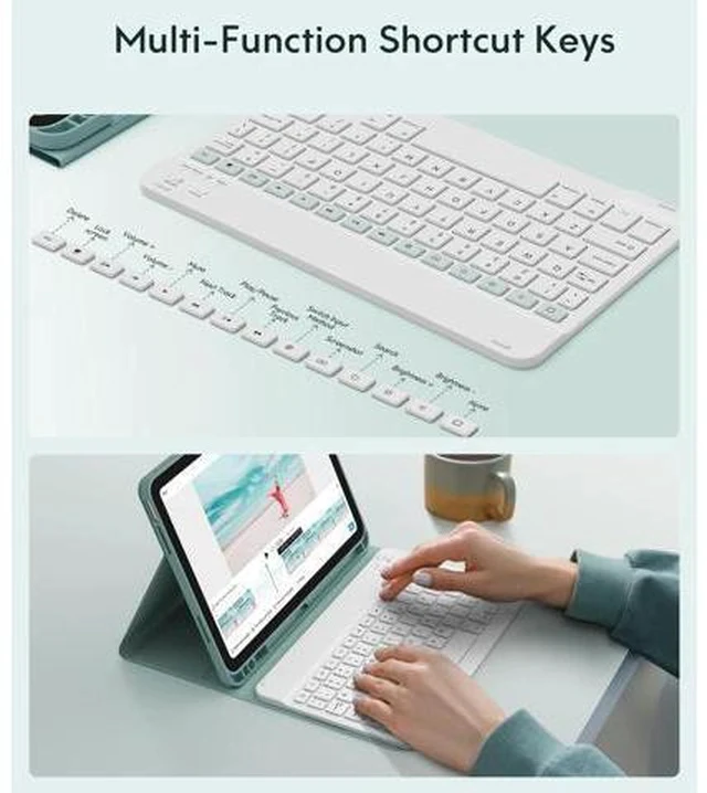Alt view image 5 of 7 - CHESONA Keyboard Case for iPad 10th Generation 10.9-inch 2022, Detachable Bluetooth Keyboard, Stand Folio Keyboard Cover with Pencil Holder, Rechargeable Keyboard for iPad 10th Gen 2022 (Lake Green)
