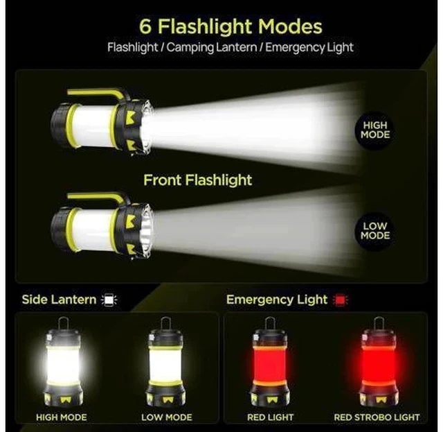 Alt view image 2 of 7 - Rechargeable Flashlights Camping Lantern,6 Modes LED Bright Flashlight 3000mAh Power Bank, IPX4 Waterproof, Emergency Flashlight Lantern for Outdoor Hurricane, USB Cable Included-1 Flashlight