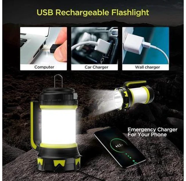 Alt view image 3 of 7 - Rechargeable Flashlights Camping Lantern,6 Modes LED Bright Flashlight 3000mAh Power Bank, IPX4 Waterproof, Emergency Flashlight Lantern for Outdoor Hurricane, USB Cable Included-1 Flashlight